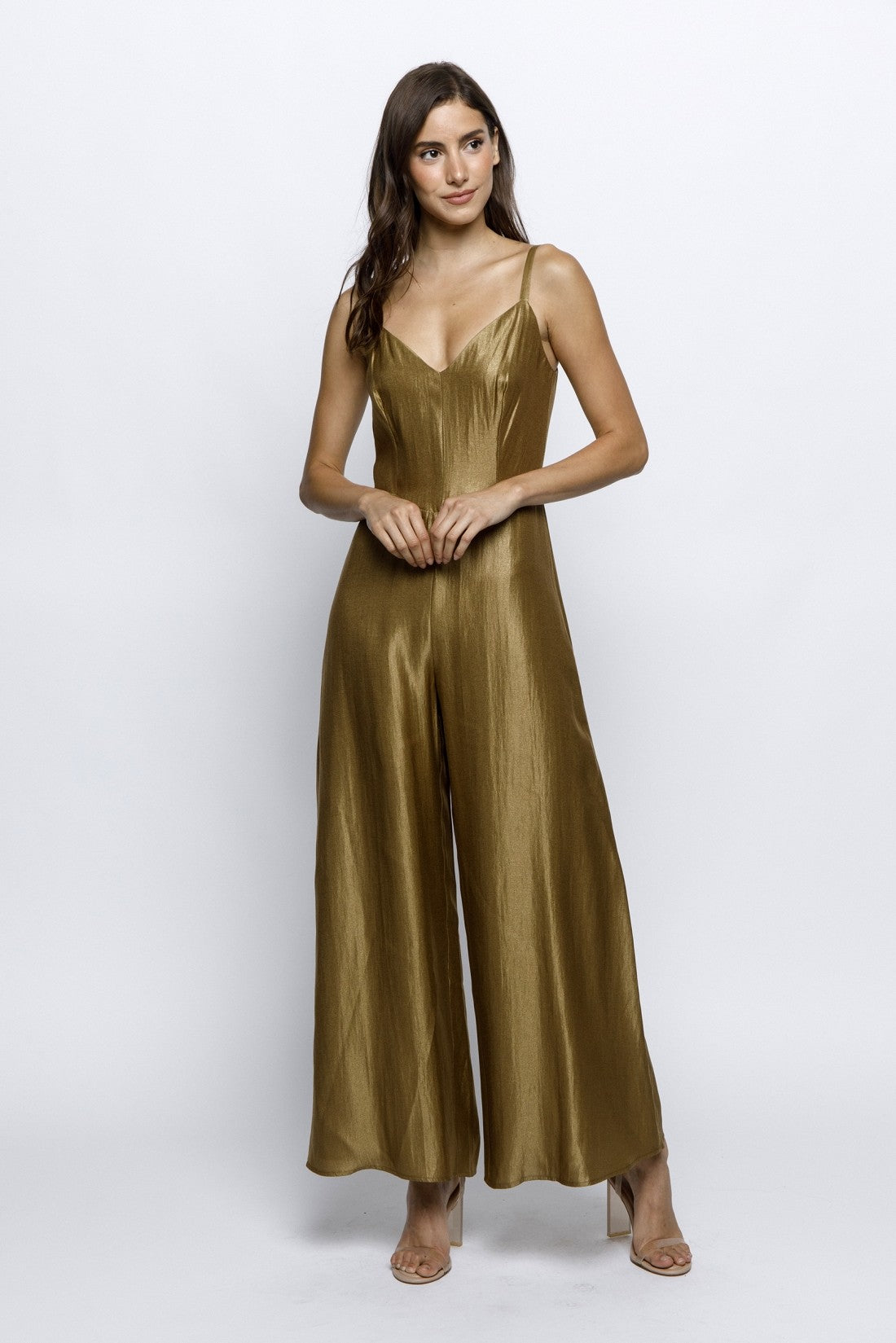 Fiona Solid Sheen Wide Leg Jumpsuit