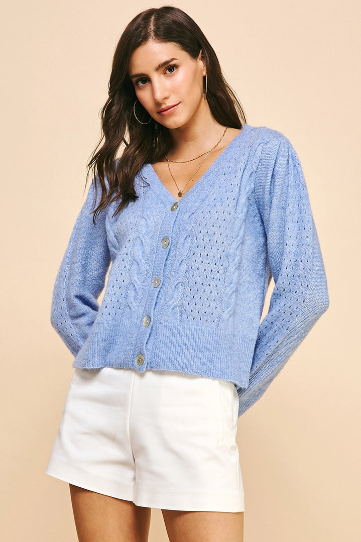 Brea Eyelet Knitting Sweater Cardigan