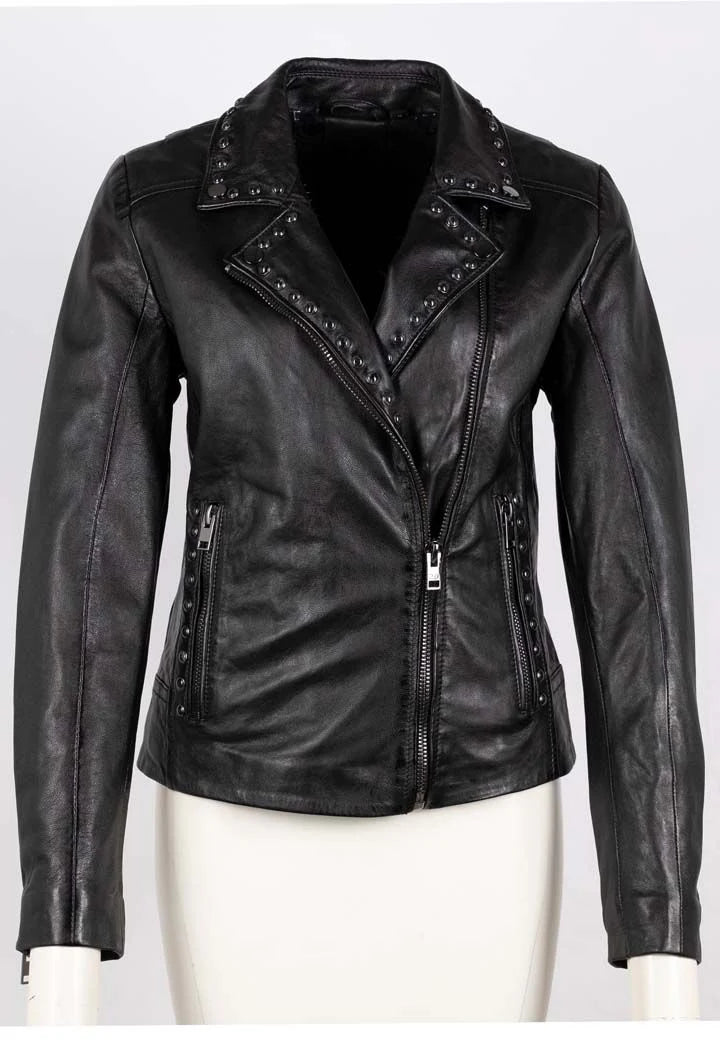 Benja RF Leather Jacket, Black