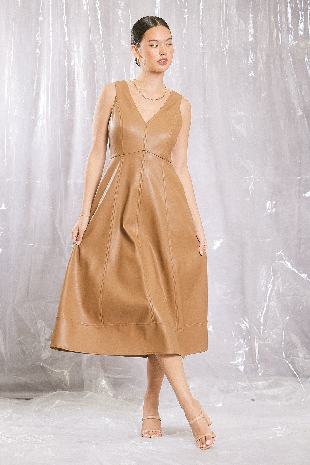 Nancy Faux Leather Midi Dress