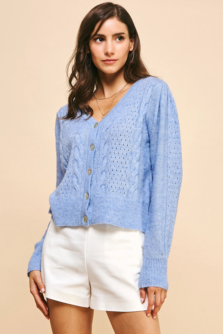 Brea Eyelet Knitting Sweater Cardigan