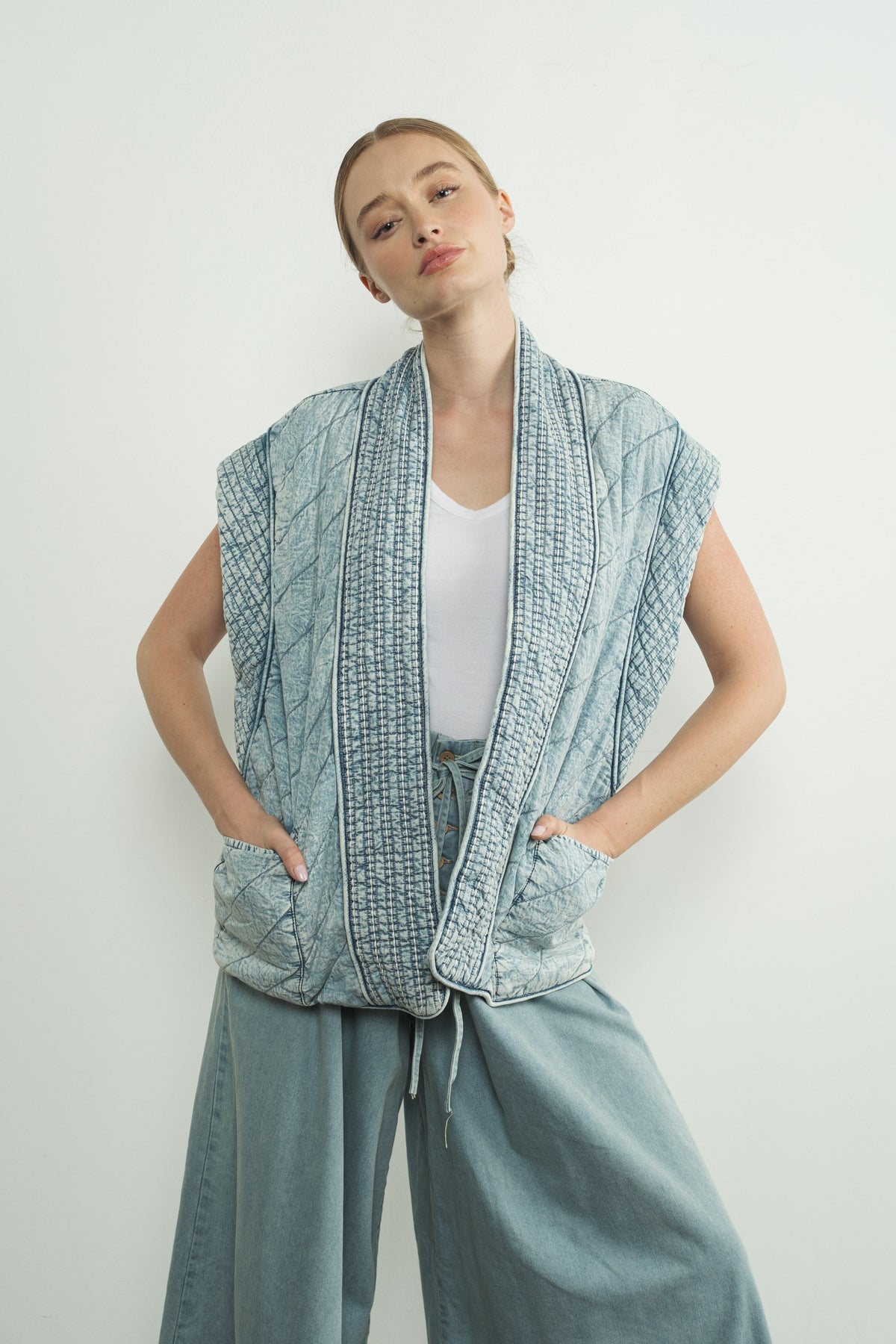 Marina Oversized Quilted Denim Vest