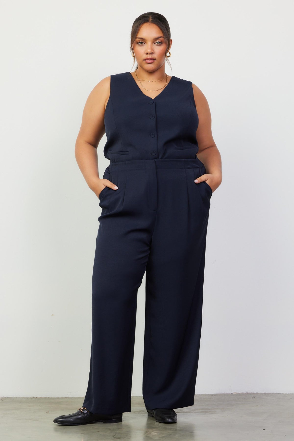 Beatrix Wide Leg Pants - Midnight Blue - Curvy