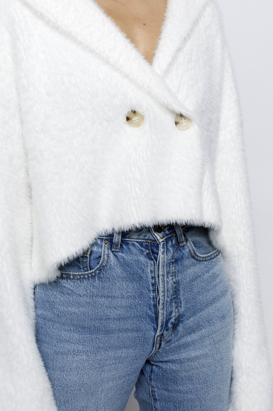 Riana Fuzzy Cropped Cardigan Sweater