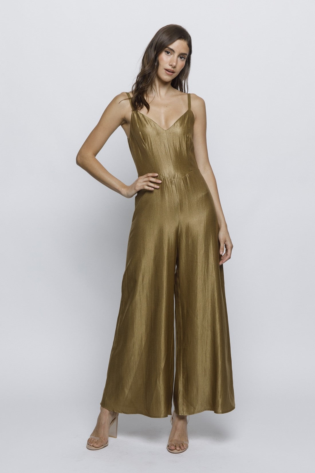 Fiona Solid Sheen Wide Leg Jumpsuit