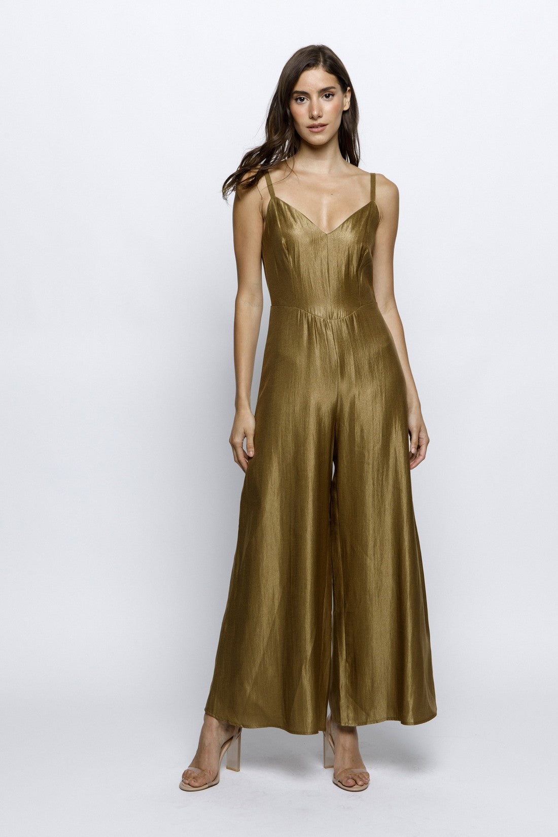 Fiona Solid Sheen Wide Leg Jumpsuit