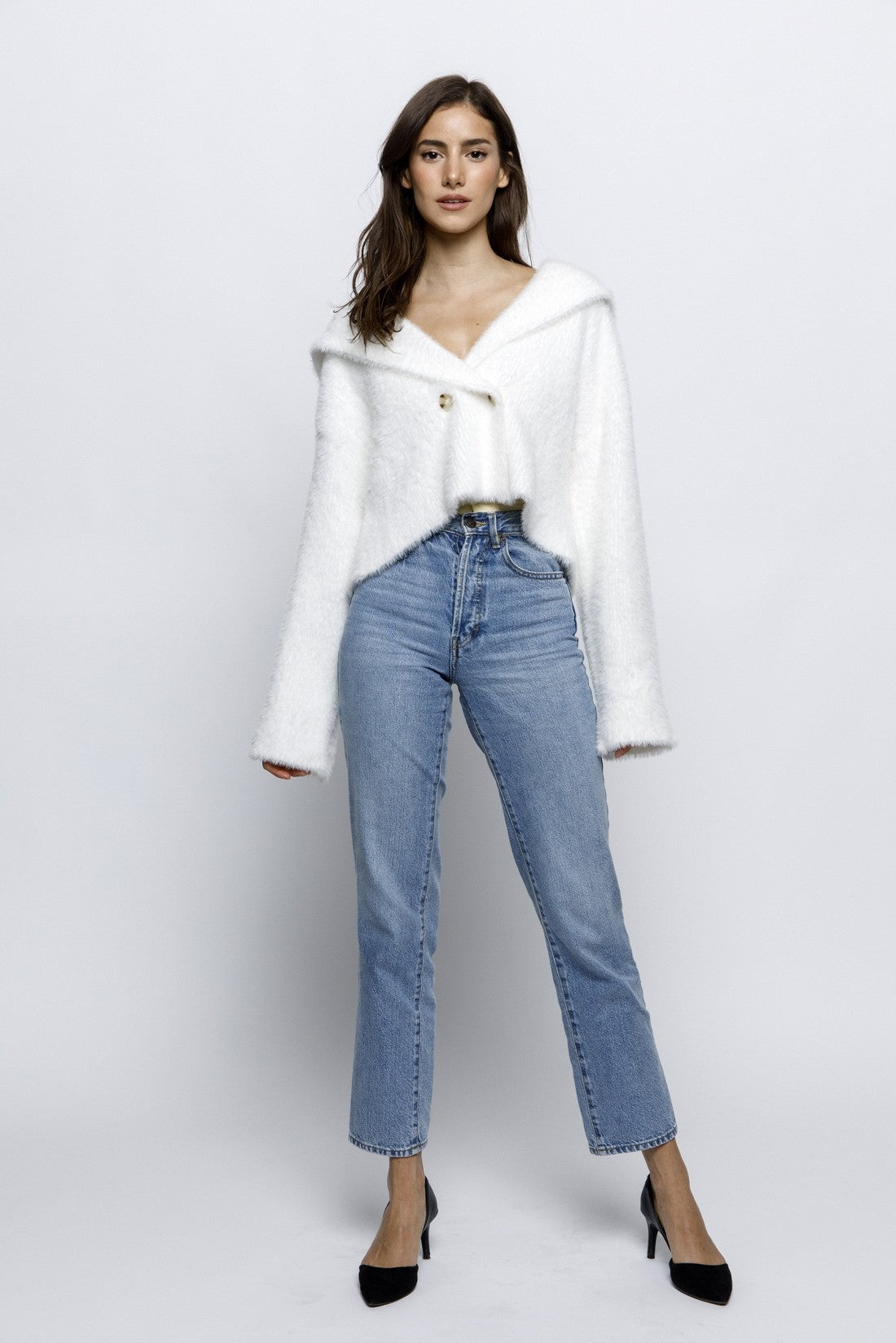 Riana Fuzzy Cropped Cardigan Sweater